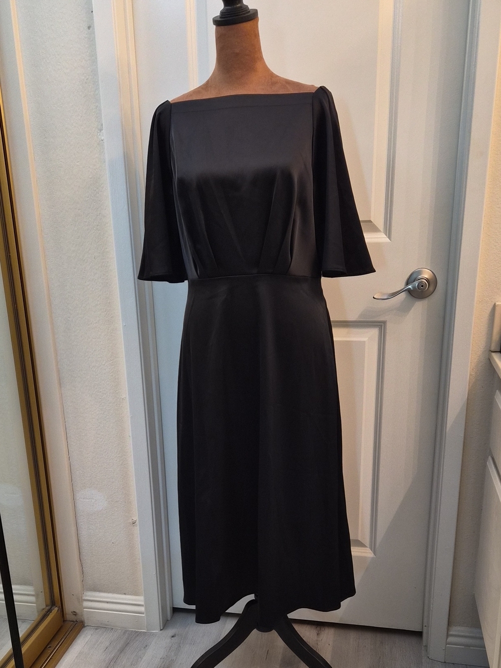 Banana Republic Black Square Neck Midi Dress with Flutter Sleeves